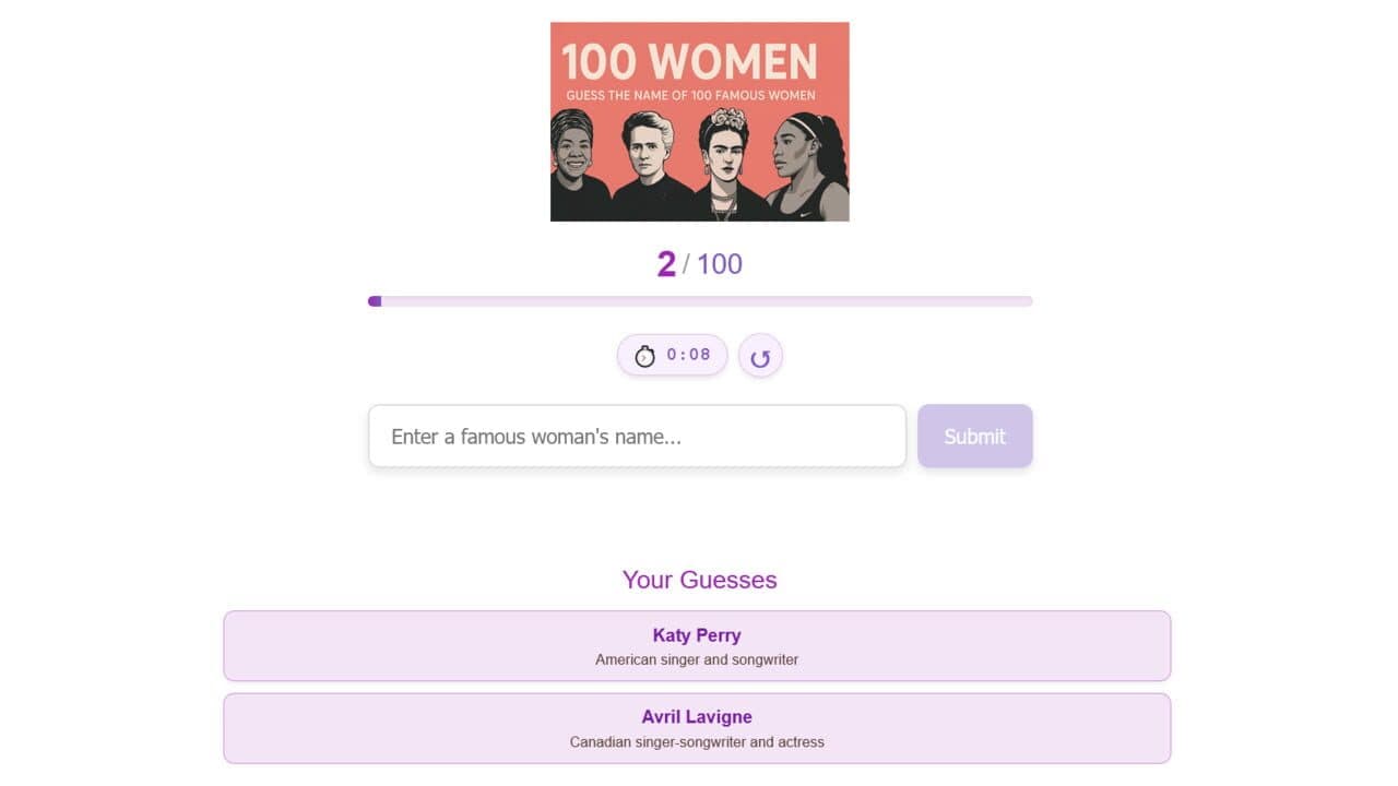 100 Women: Guess the Name of 100 Famous Women screenshot 1