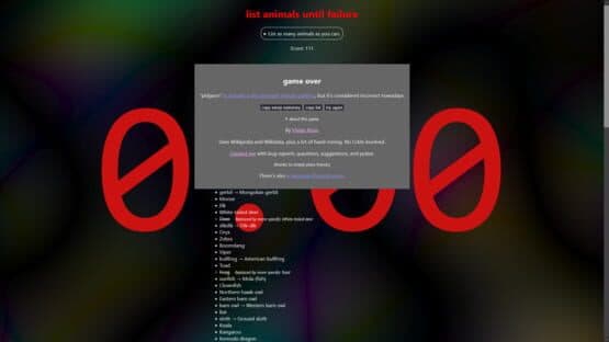 List Animals Until Failure screenshot 2